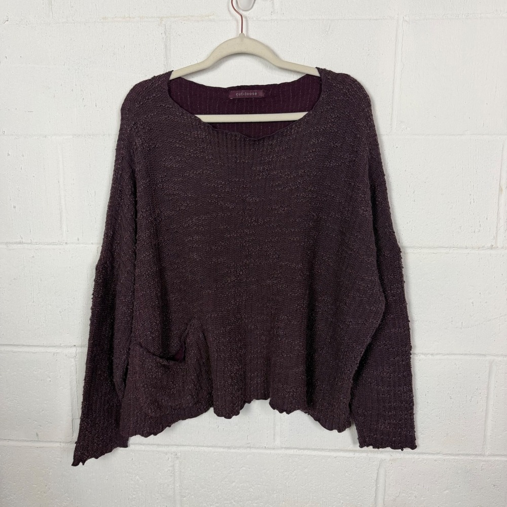 Cut Loose Linen Blend Relaxed Pullover Sweater One Size Purple Lagenlook BoHo
